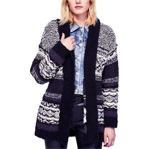 Free People Womens Cozy Cabin Cardigan Sweater, Black, NWT
